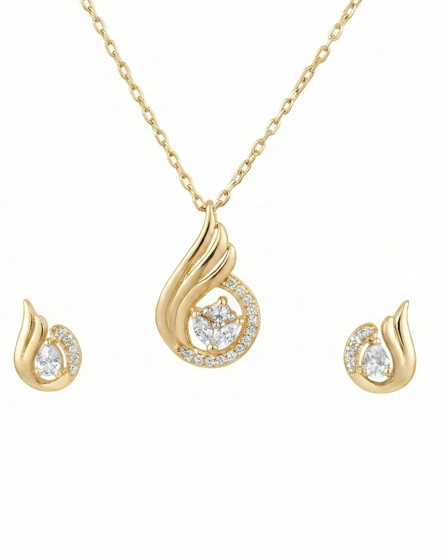 Silvonar 925 Sterling Silver Graceful Teardrop & Marquise Crystal Jewelry Set – Pendant Necklace and Earrings