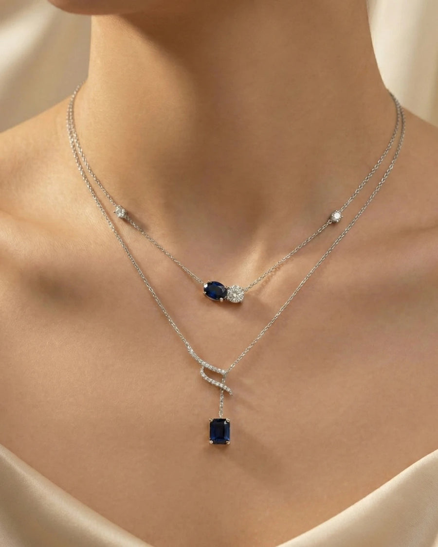 Azure Serenity Double-Layer Necklace – 925 Sterling Silver