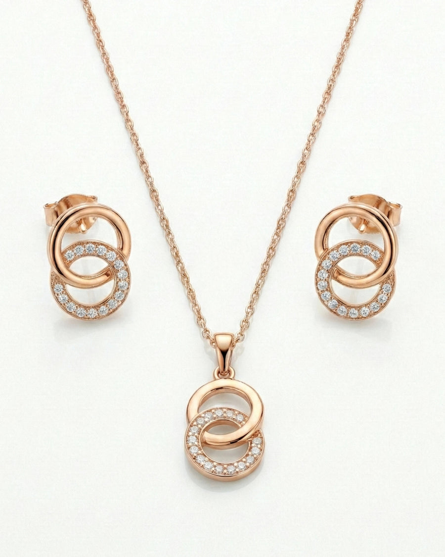 Silvonar 925 Sterling Silver Jewelry Set – [Interlocking Eternal Circles Design]