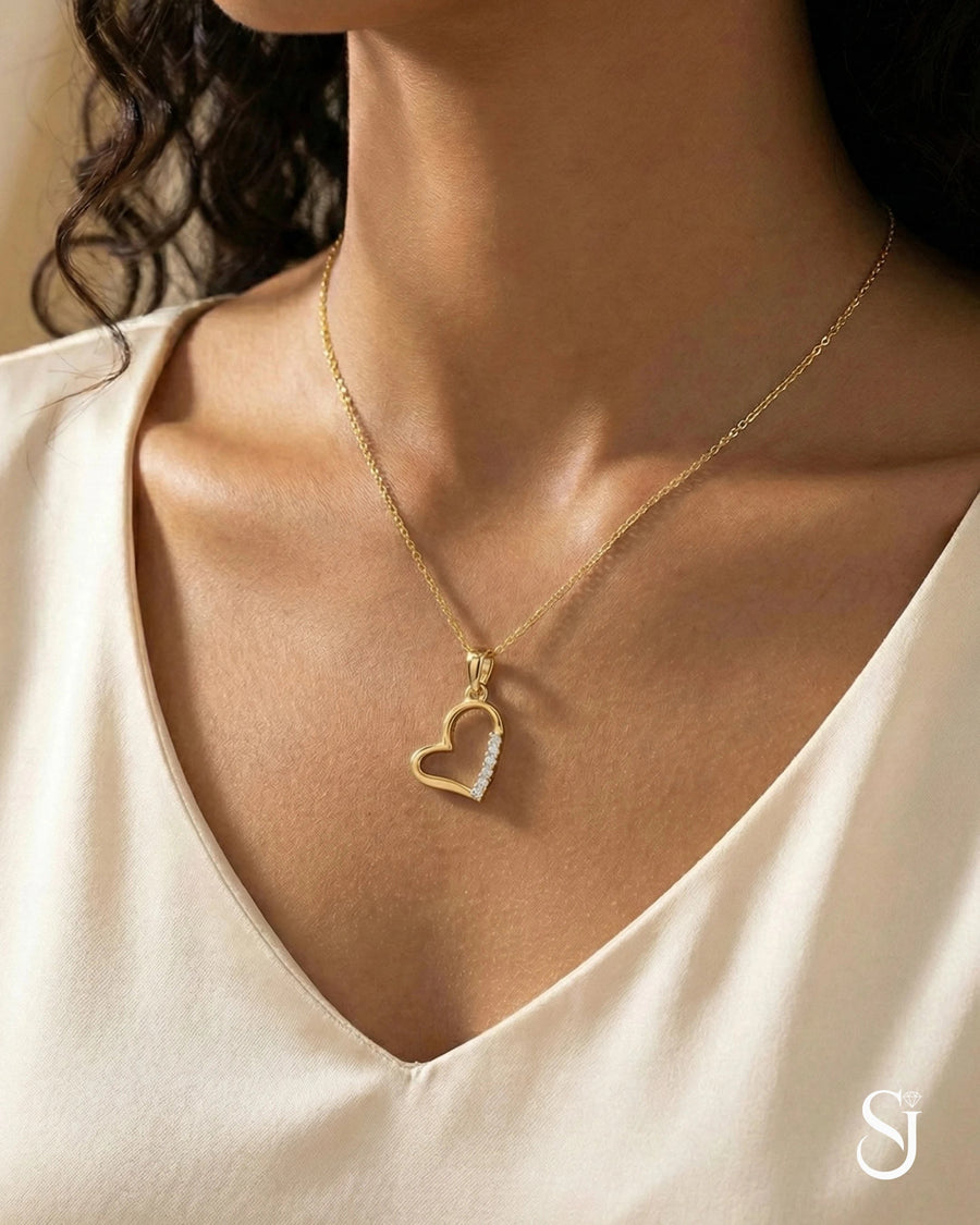 Graceful Open Heart Solitaire Necklace – 925 Sterling Silver