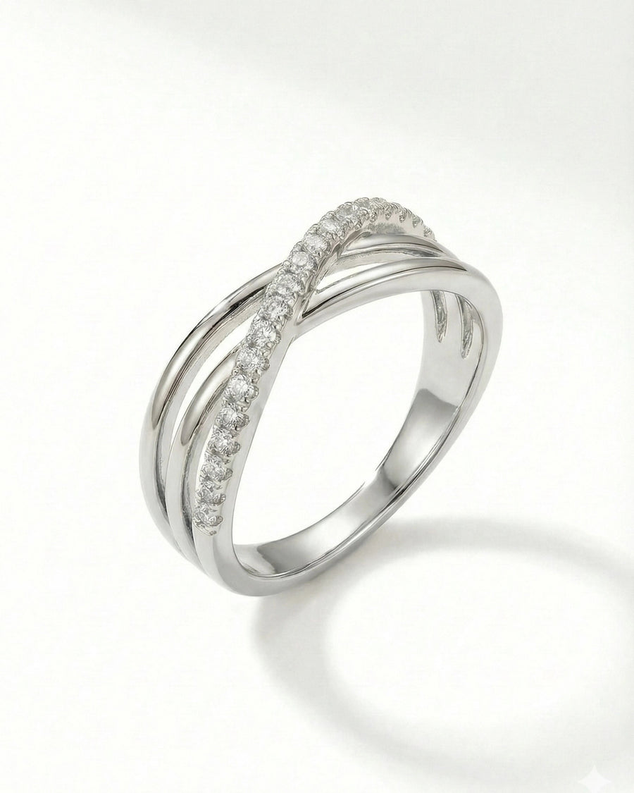 Infinity Cross Pavé Adjustable Band – 925 Sterling Silver