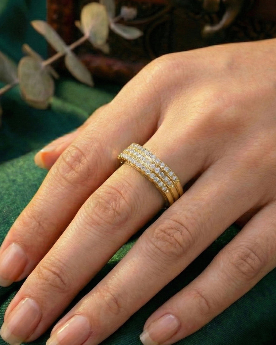 Triple-Row Pavé Grand Statement Band – 925 Sterling Silver