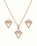 Silvonar 925 Sterling Silver Geometric Triangle & Floral Crystal Jewelry Set – Necklace and Earrings