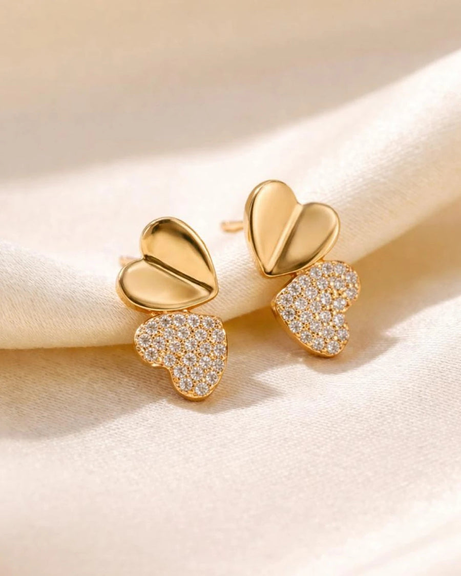 Sweetheart Duo Pave Stud Earrings – 925 Sterling Silver