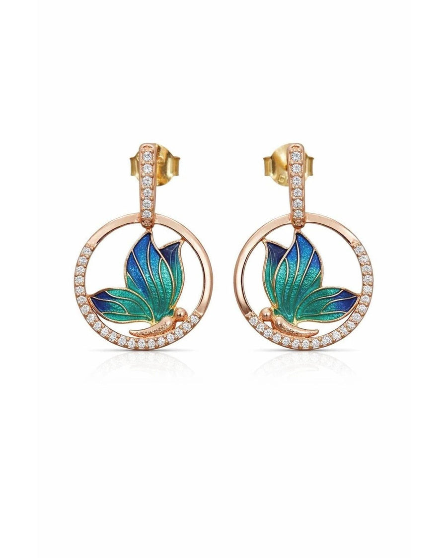 Emerald Glaze Butterfly Halo Earrings – 925 Sterling Silver