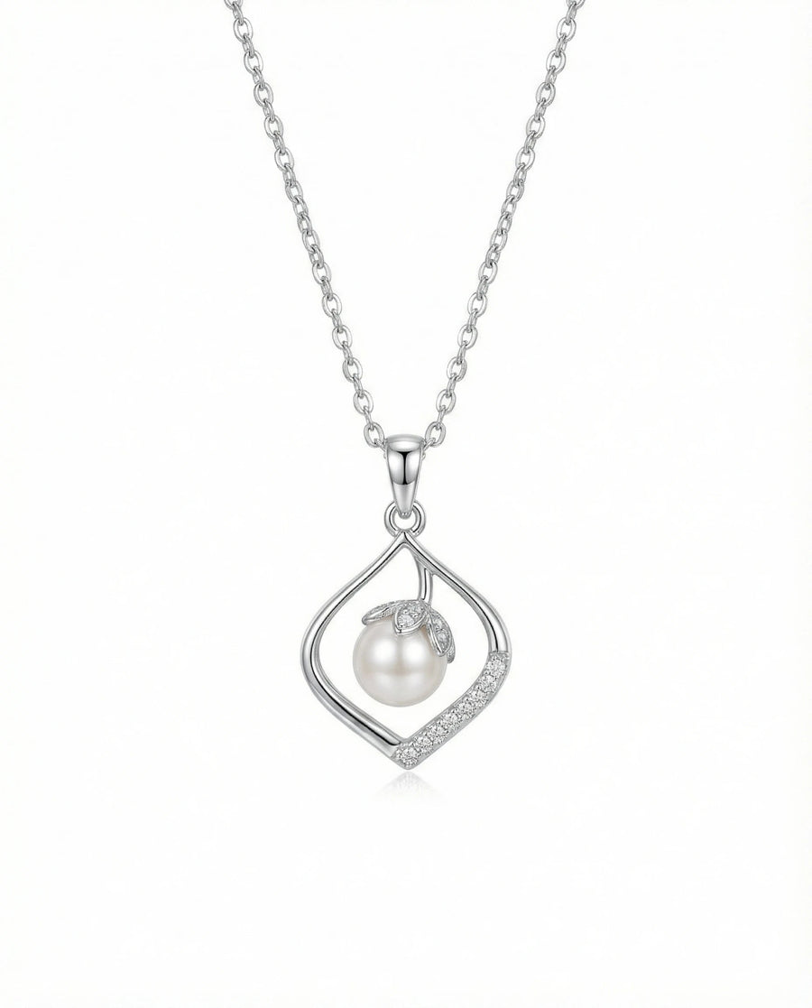 Radiant Teardrop Pearl & Bud Necklace – 925 Sterling Silver