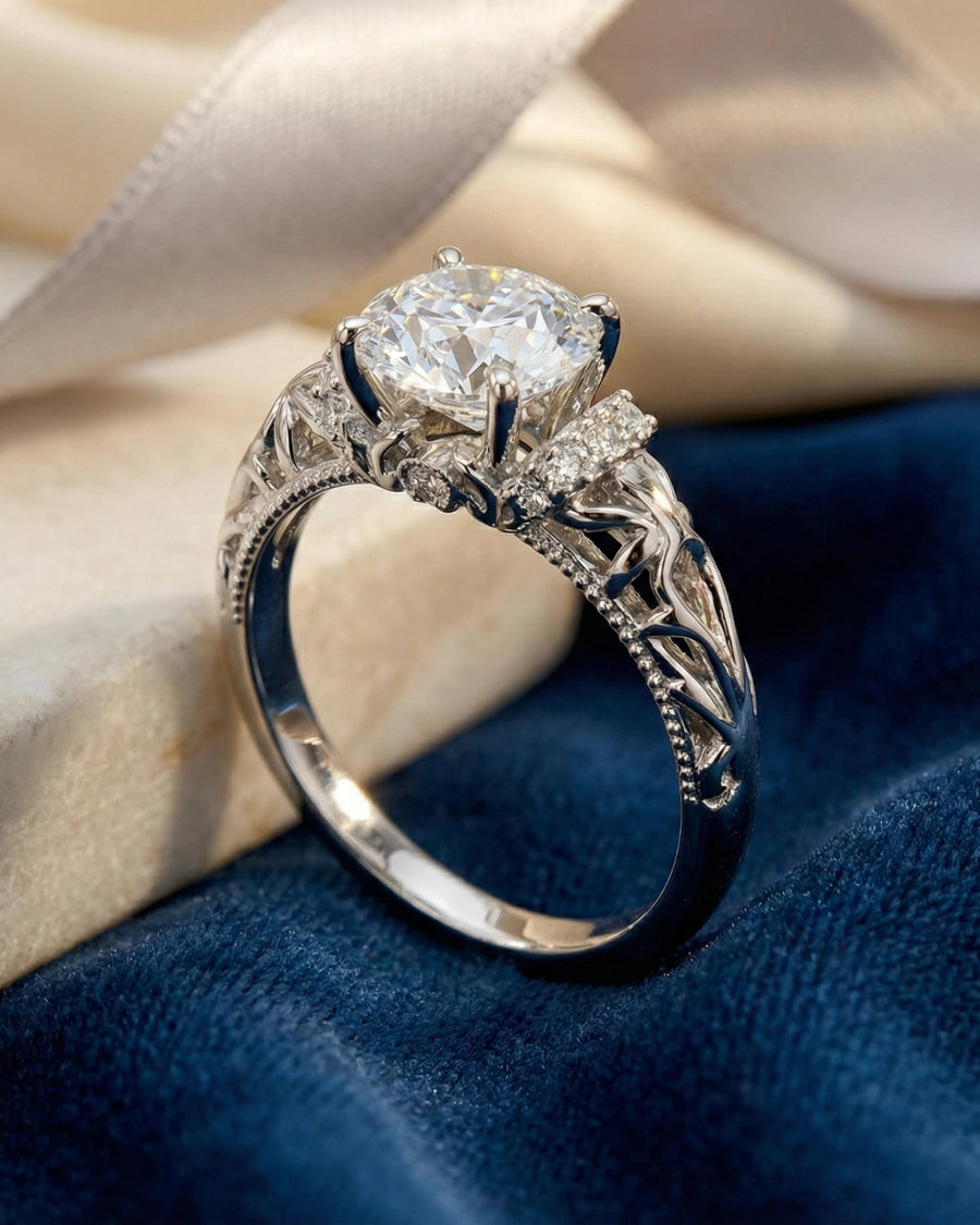 Ethereal Lace Pavé Solitaire Ring – 925 Sterling Silver