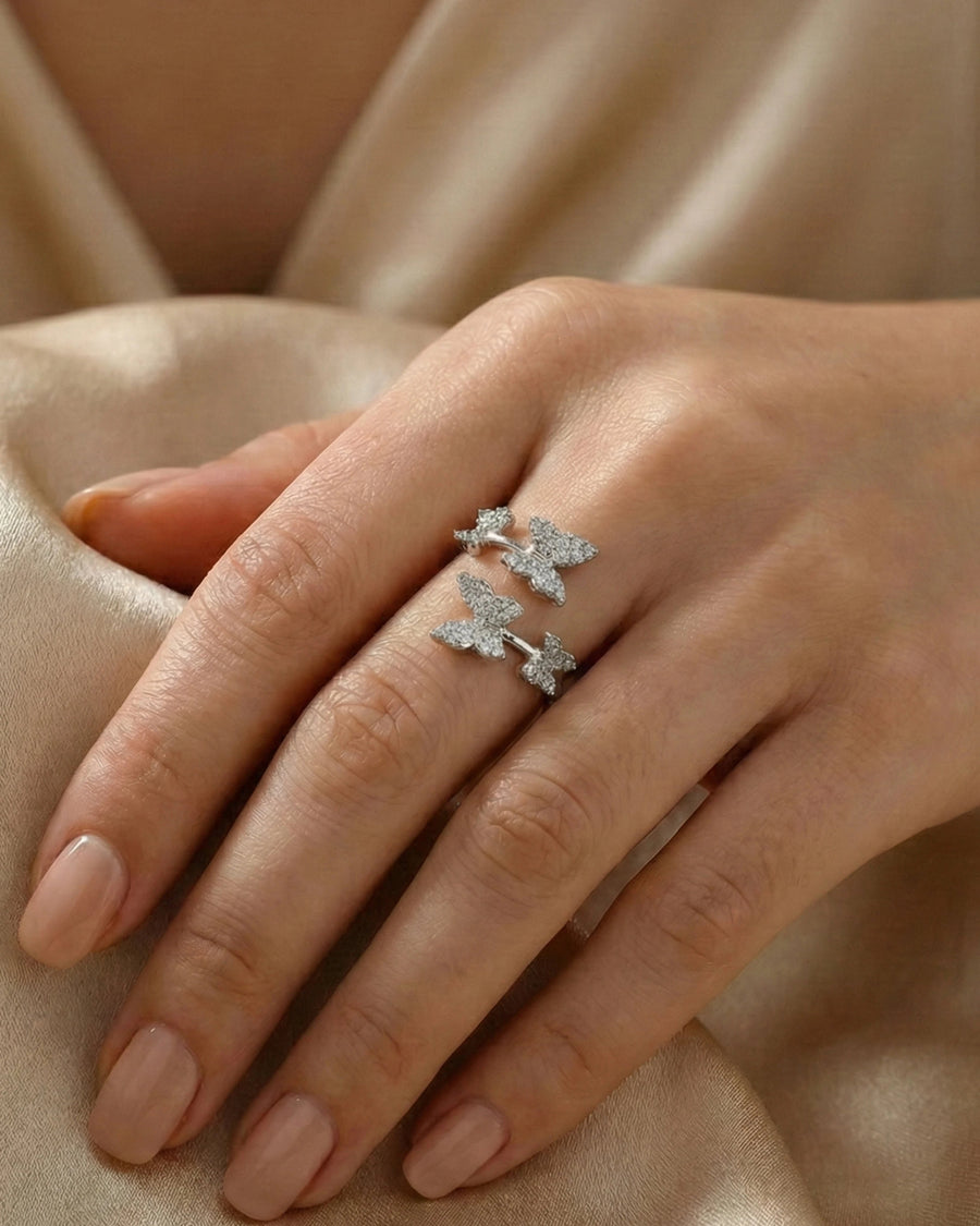 Whimsical Butterfly Meadow Wrap Ring – 925 Sterling Silver