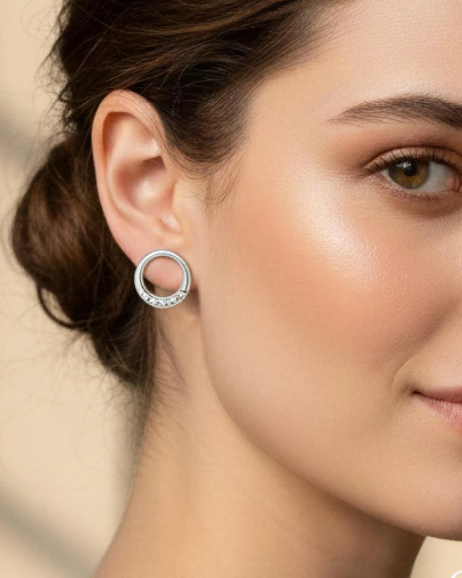Ethereal Crescent Halo Stud Earrings – 925 Sterling Silver