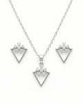 Silvonar 925 Sterling Silver Geometric Triangle & Floral Crystal Jewelry Set – Necklace and Earrings