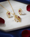 Silvonar 925 Sterling Silver Jewelry Set – Royal Ruby & Crystal Leaf Design