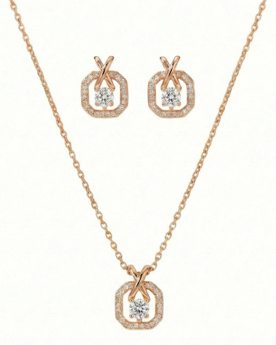 Silvonar 925 Sterling Silver Jewelry Set – [Infinity Octagon & X-Bail Crystal Design]