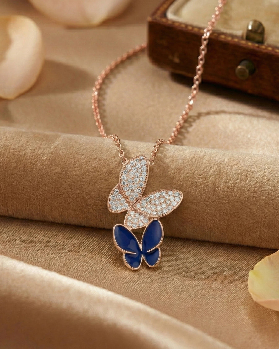 Midnight Butterfly Pavé Drop Necklace – 925 Sterling Silver