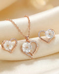 Silvonar 925 Sterling Silver Heart & Mother-of-Pearl Flower Jewelry Set – Romantic Necklace and Earrings