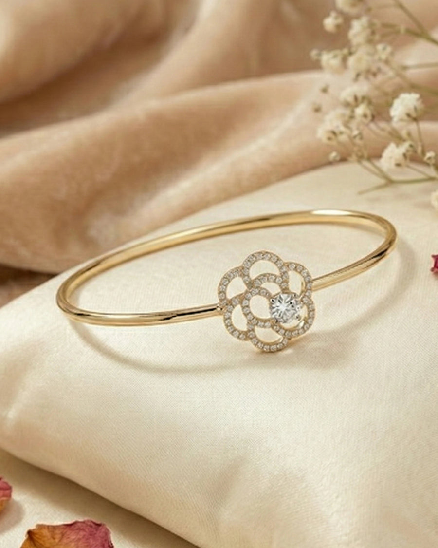 Midnight Rose Filigree Bangle – 925 Sterling Silver