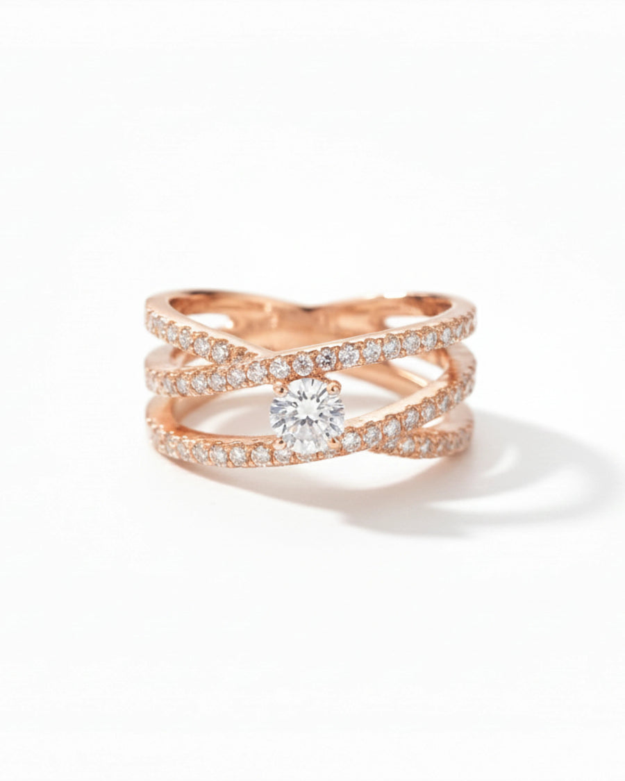 Eternal Brilliance Cross-Path Solitaire Ring – 925 Sterling Silver