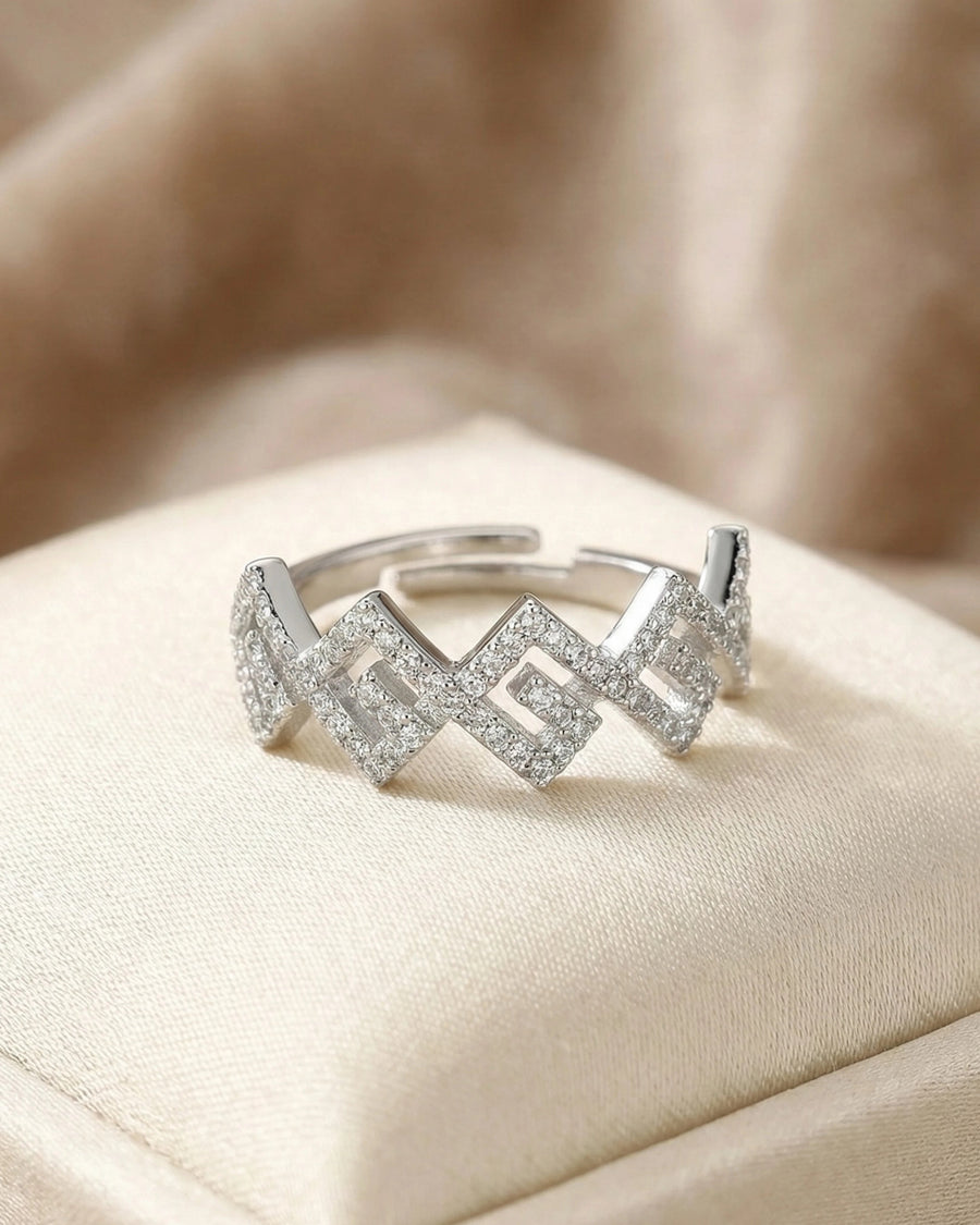 Geometric Zig-Zag Pavé Adjustable Band – 925 Sterling Silver