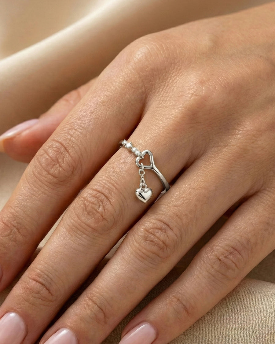 Eternal Love Dangle Heart Ring – 925 Sterling Silver