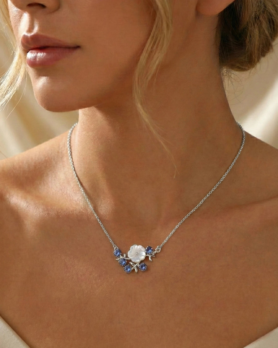 Blooming Pearl & Tanzanite Azure Necklace – 925 Sterling Silver