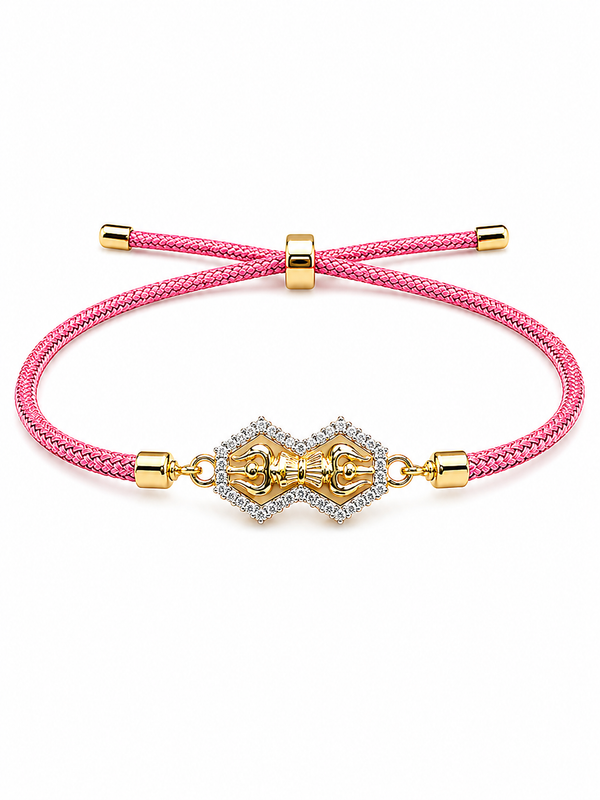 925 Sterling Silver Gold-Plated Shankh Charm Adjustable Pink Thread Bracelet for Women