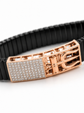 Silvonar Stretch-Fit Black Link Bracelet with Rose Gold Crystal Buckle | Premium Men’s Bracelet
