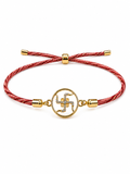 925 Sterling Silver Gold-Plated Swastik Charm Bracelet with adjustable red thread
