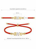925 Sterling Silver Gold-Plated BHAI Charm Rakhi with red braided thread — alternate angle