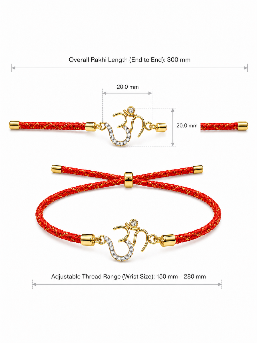 925 Sterling Silver Gold-Plated Om Charm Rakhi with red braided thread — alternate angle