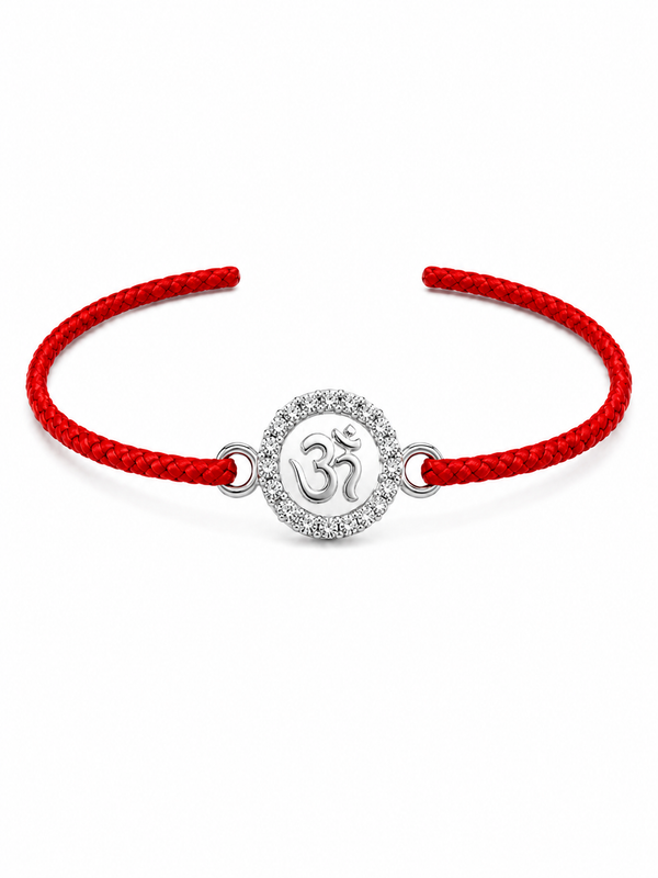 Silver Om Rakhi with Red Thread | CZ Studded Adjustable Rakhi for Brother