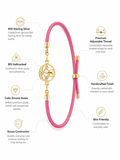 925 Sterling Silver Gold-Plated Ganesha Charm Rakhi with pink braided thread — side view