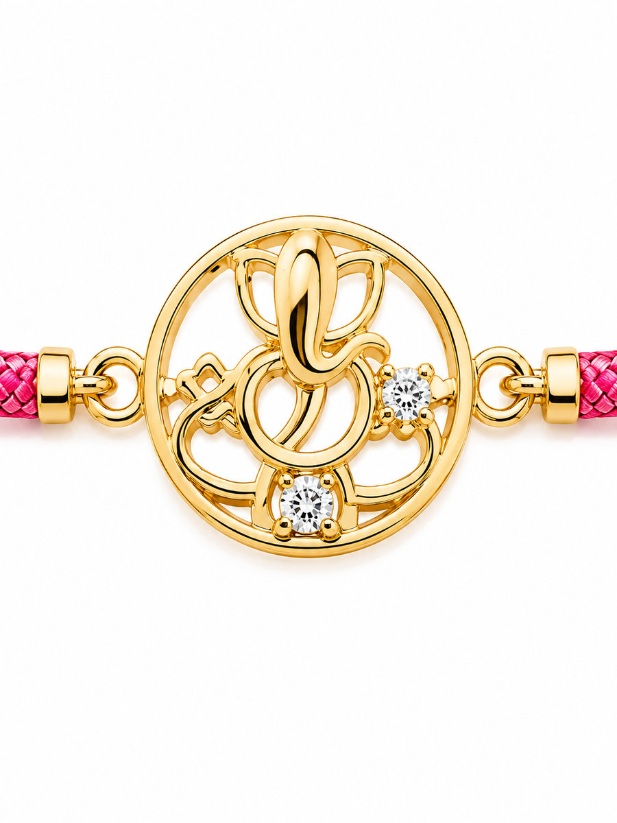 925 Sterling Silver Gold-Plated Ganesha Charm Rakhi — detail of the adjustable slider clasp