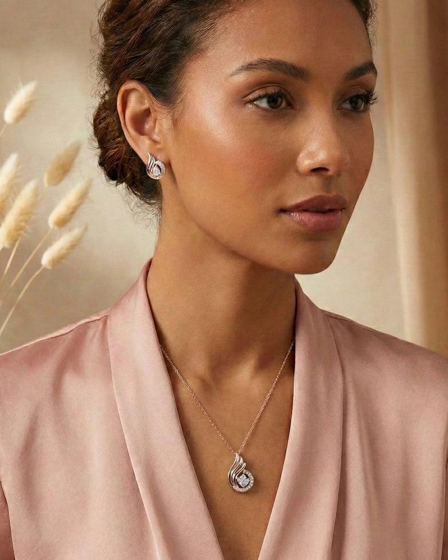Silvonar 925 Sterling Silver Graceful Teardrop & Marquise Crystal Jewelry Set – Pendant Necklace and Earrings