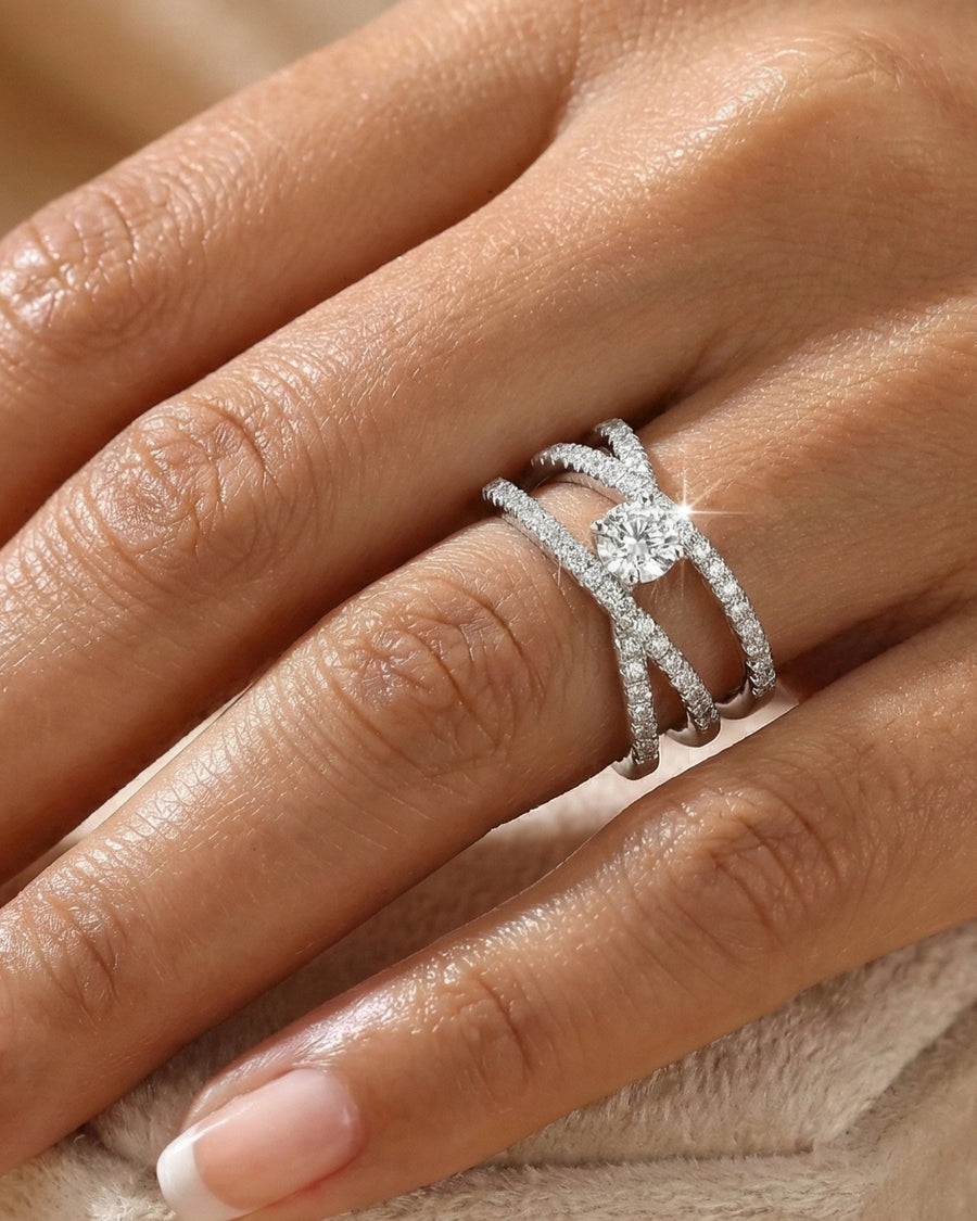 Eternal Brilliance Cross-Path Solitaire Ring – 925 Sterling Silver