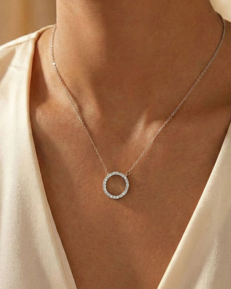 Ethereal Halo Circle Necklace – 925 Sterling Silver
