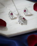 Silvonar 925 Sterling Silver Jewelry Set – Royal Ruby & Crystal Leaf Design