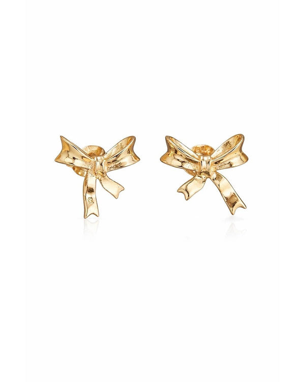 Polished Ribbon Bow Stud Earrings – 925 Sterling Silver