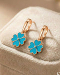 Azure Clover Enamel Drop Earrings – 925 Sterling Silver