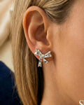 Polished Ribbon Bow Stud Earrings – 925 Sterling Silver