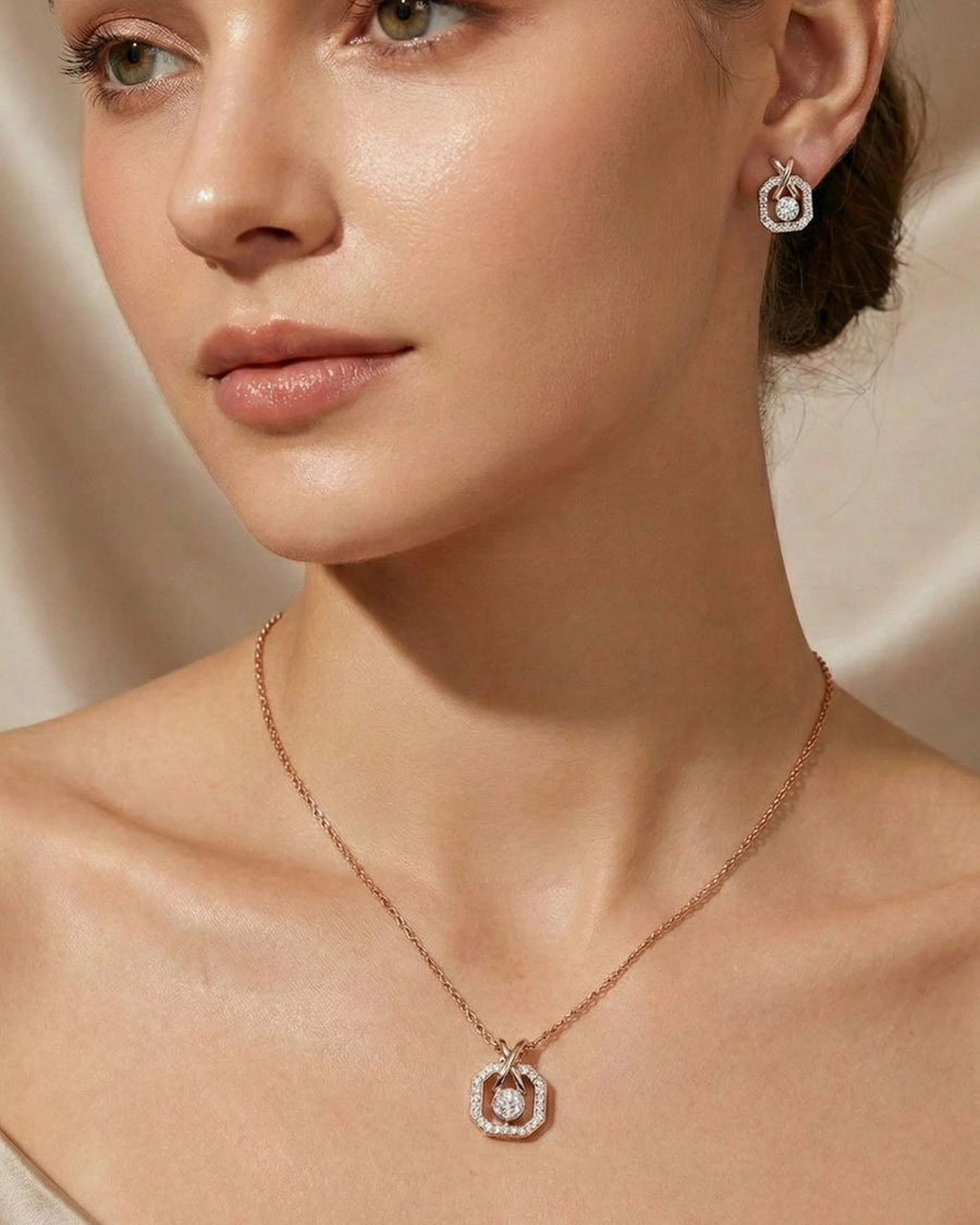 Silvonar 925 Sterling Silver Jewelry Set – [Infinity Octagon & X-Bail Crystal Design]