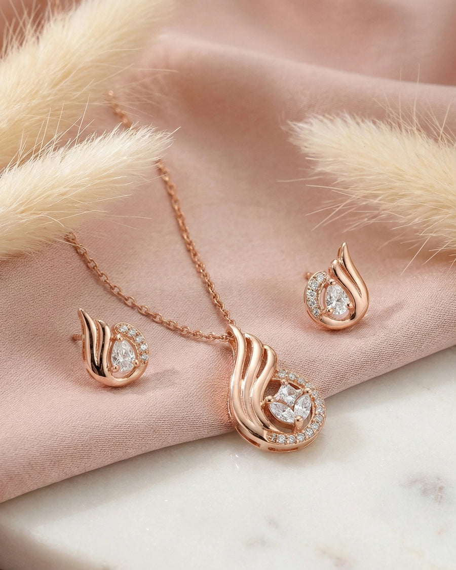 Silvonar 925 Sterling Silver Graceful Teardrop & Marquise Crystal Jewelry Set – Pendant Necklace and Earrings