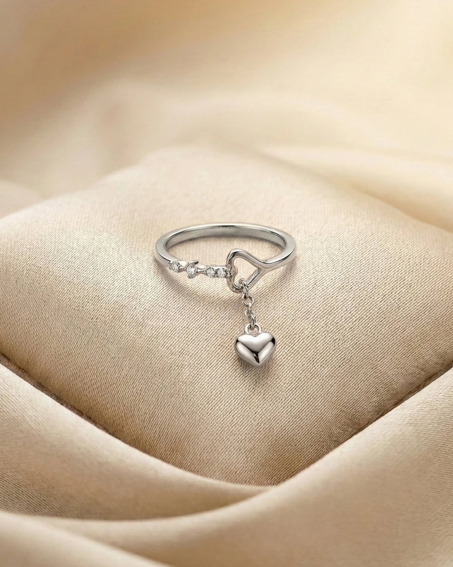 Eternal Love Dangle Heart Ring – 925 Sterling Silver