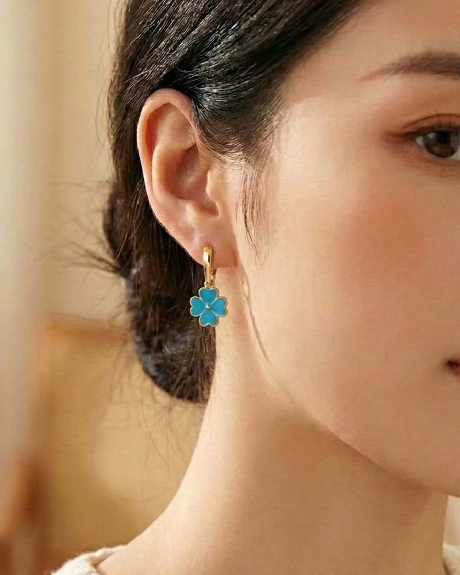 Azure Clover Enamel Drop Earrings – 925 Sterling Silver