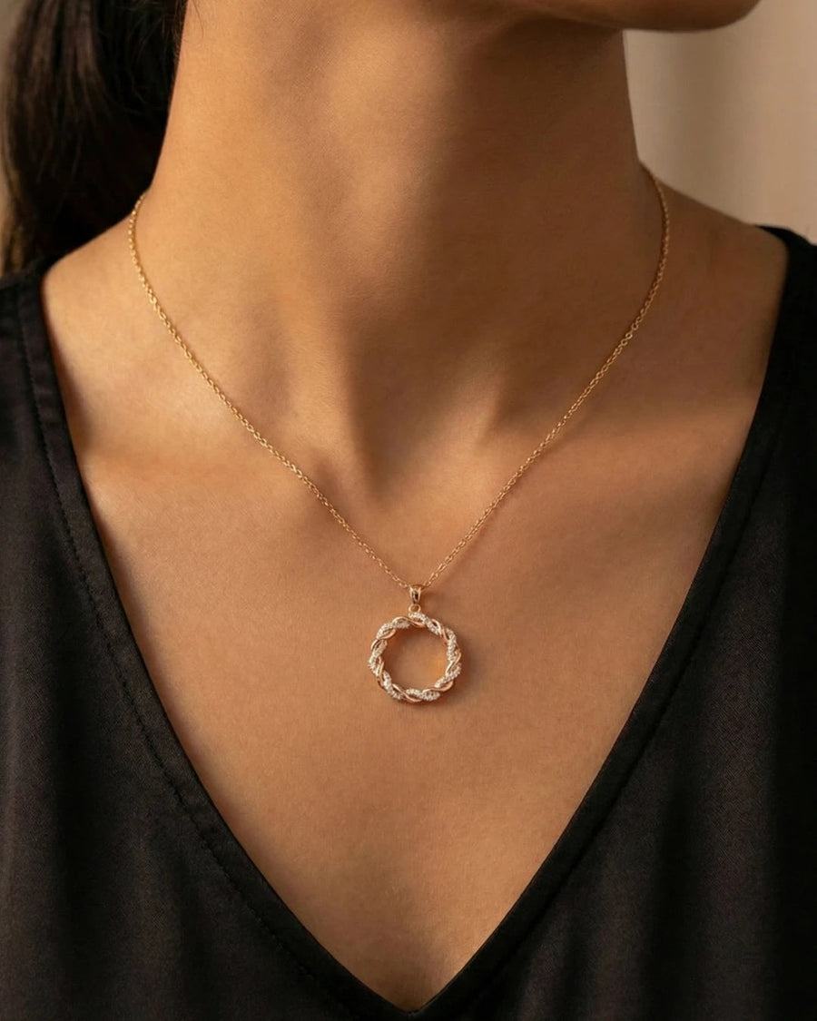 Entwined Halo Pavé Circle Necklace – 925 Sterling Silver