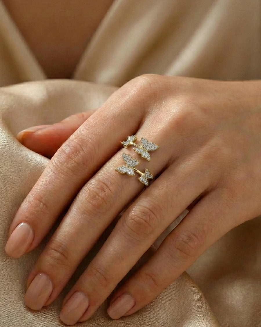 Whimsical Butterfly Meadow Wrap Ring – 925 Sterling Silver