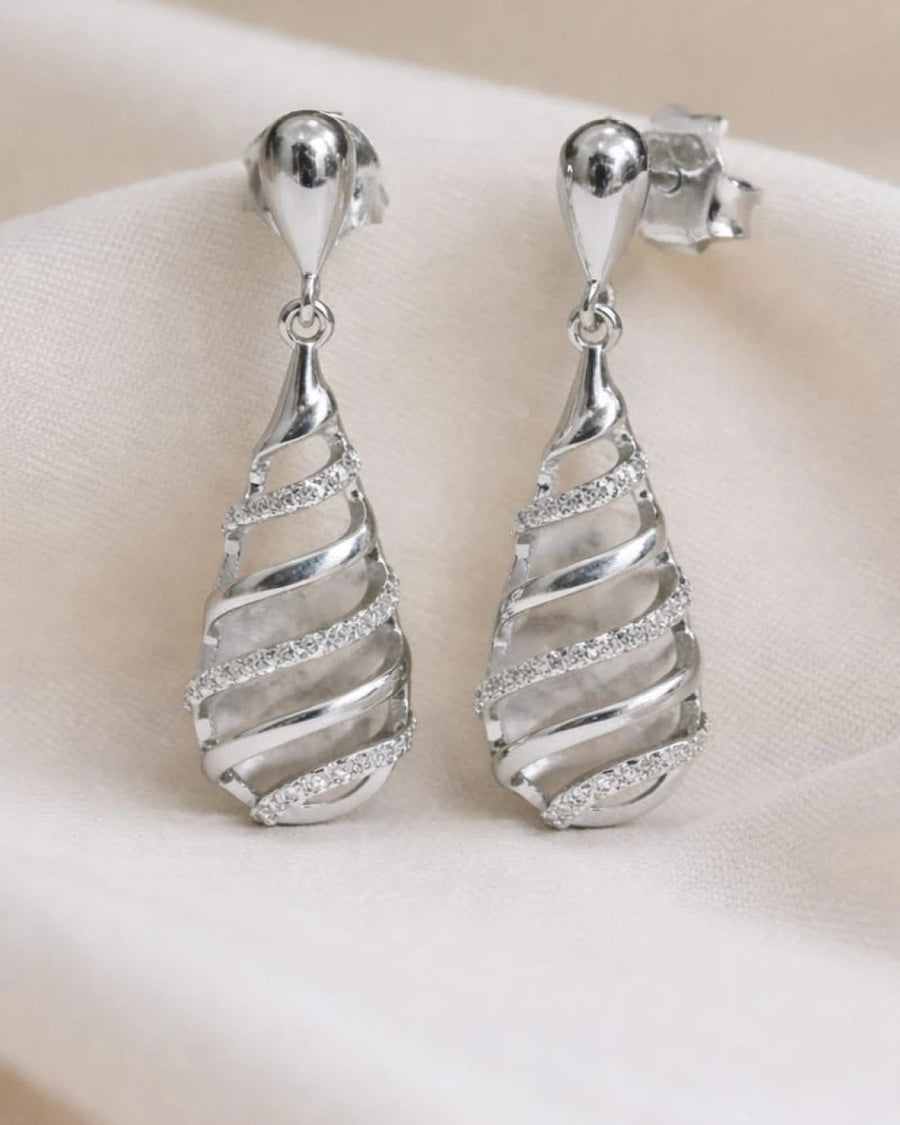 Celestial Swirl Drop Earrings – 925 Sterling Silver Cubic Zirconia Dangle Earrings for Women