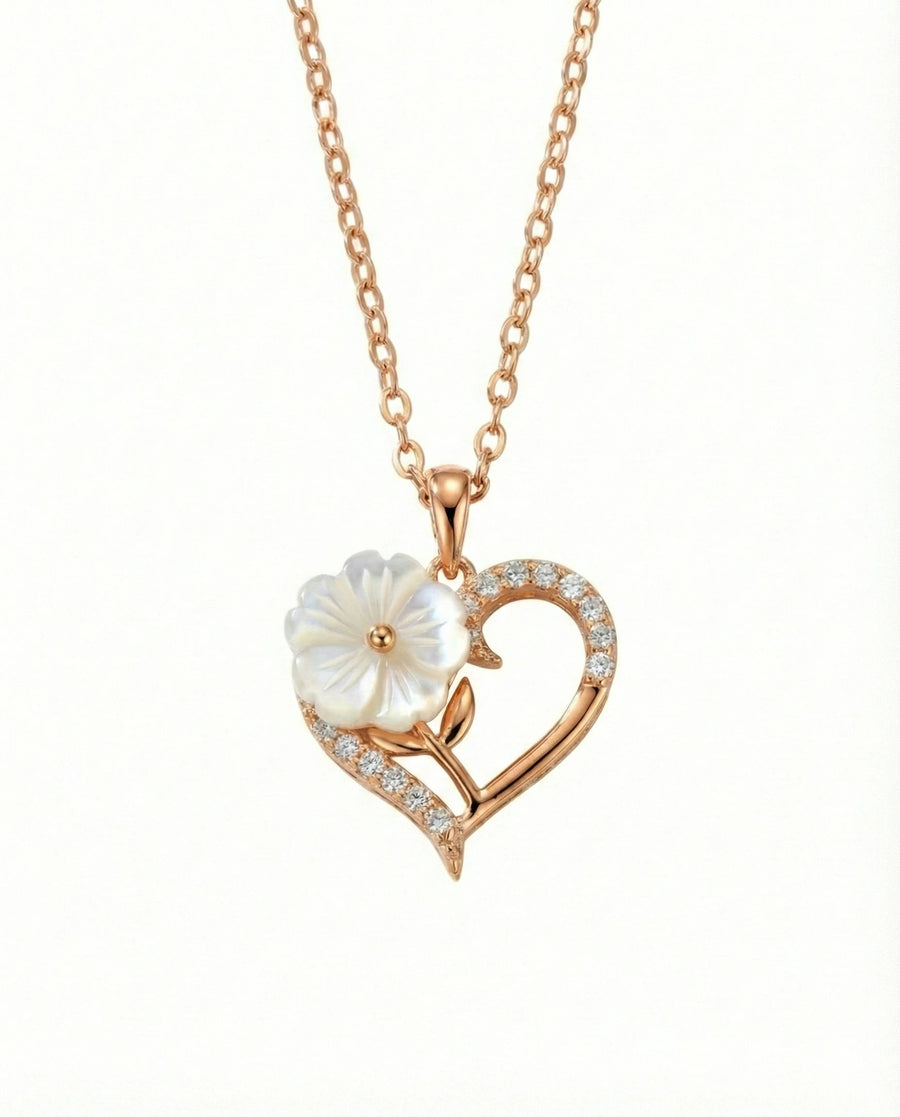 Blooming Heart Pearl Necklace – 925 Sterling Silver