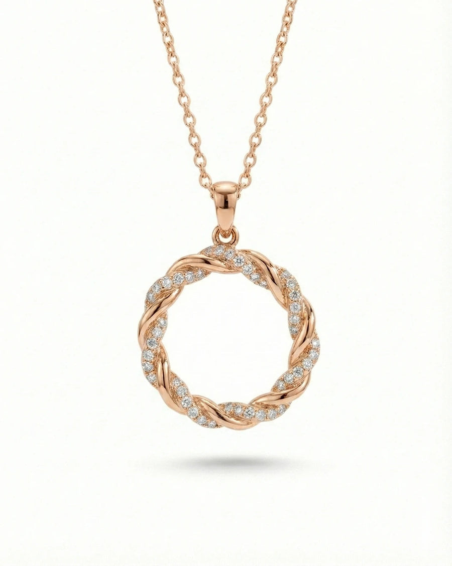 Entwined Halo Pavé Circle Necklace – 925 Sterling Silver