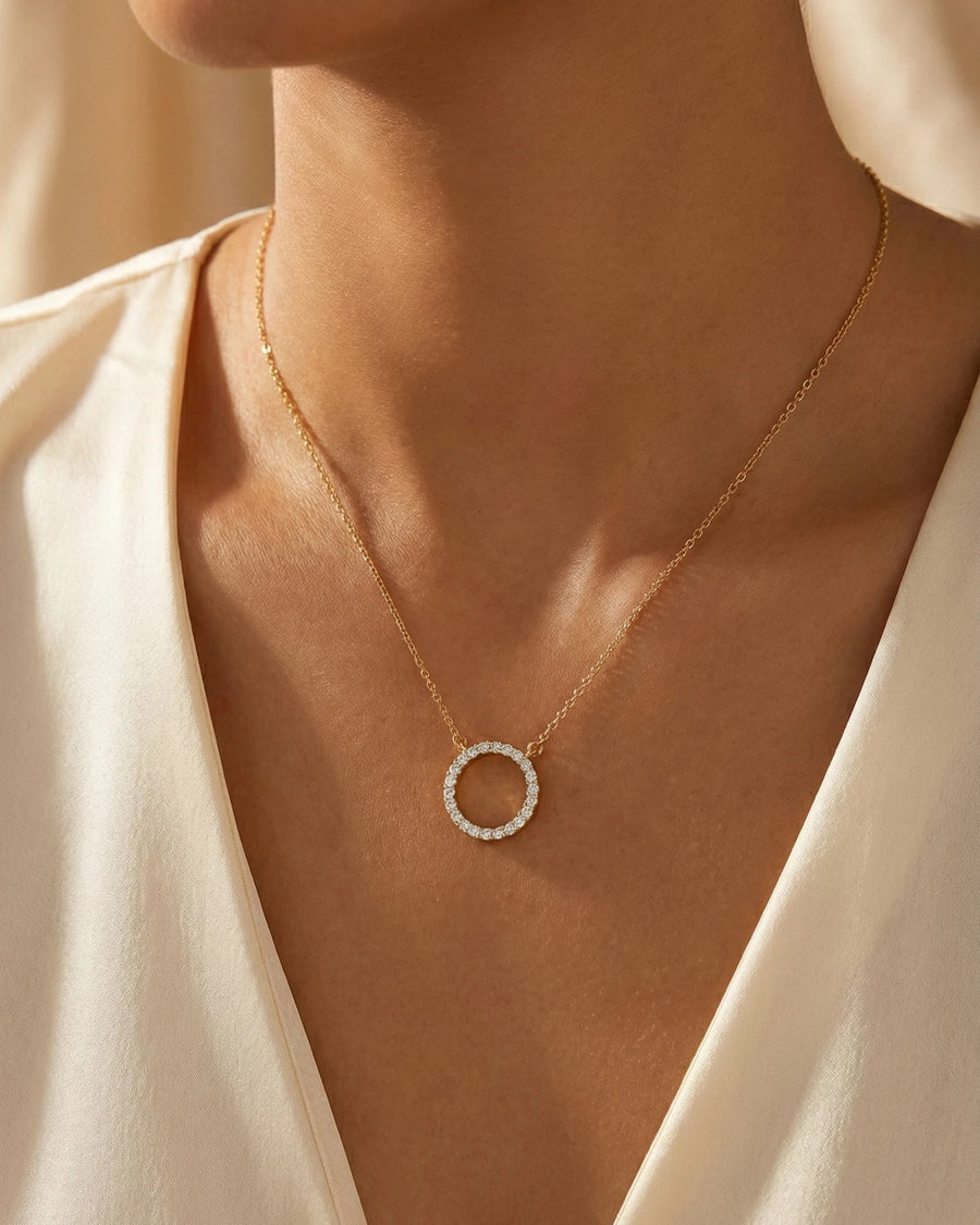 Ethereal Halo Circle Necklace – 925 Sterling Silver