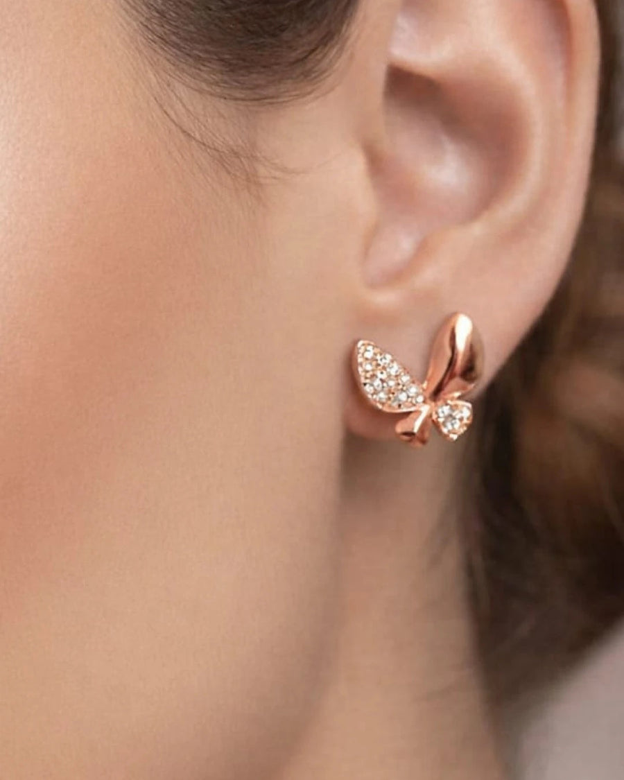 Whimsical Butterfly Pavé Stud Earrings – 925 Sterling Silver