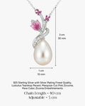 Ruby Bloom Teardrop Pearl Necklace – 925 Sterling Silver Floral Pendant for Women